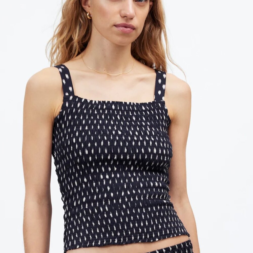 Madewell smocked tank top in Shibori navy print size Medium